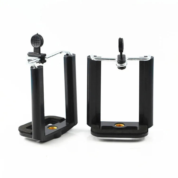 Black plastic U clip mobile phone holder for mounting smartphones on pipes and bars.