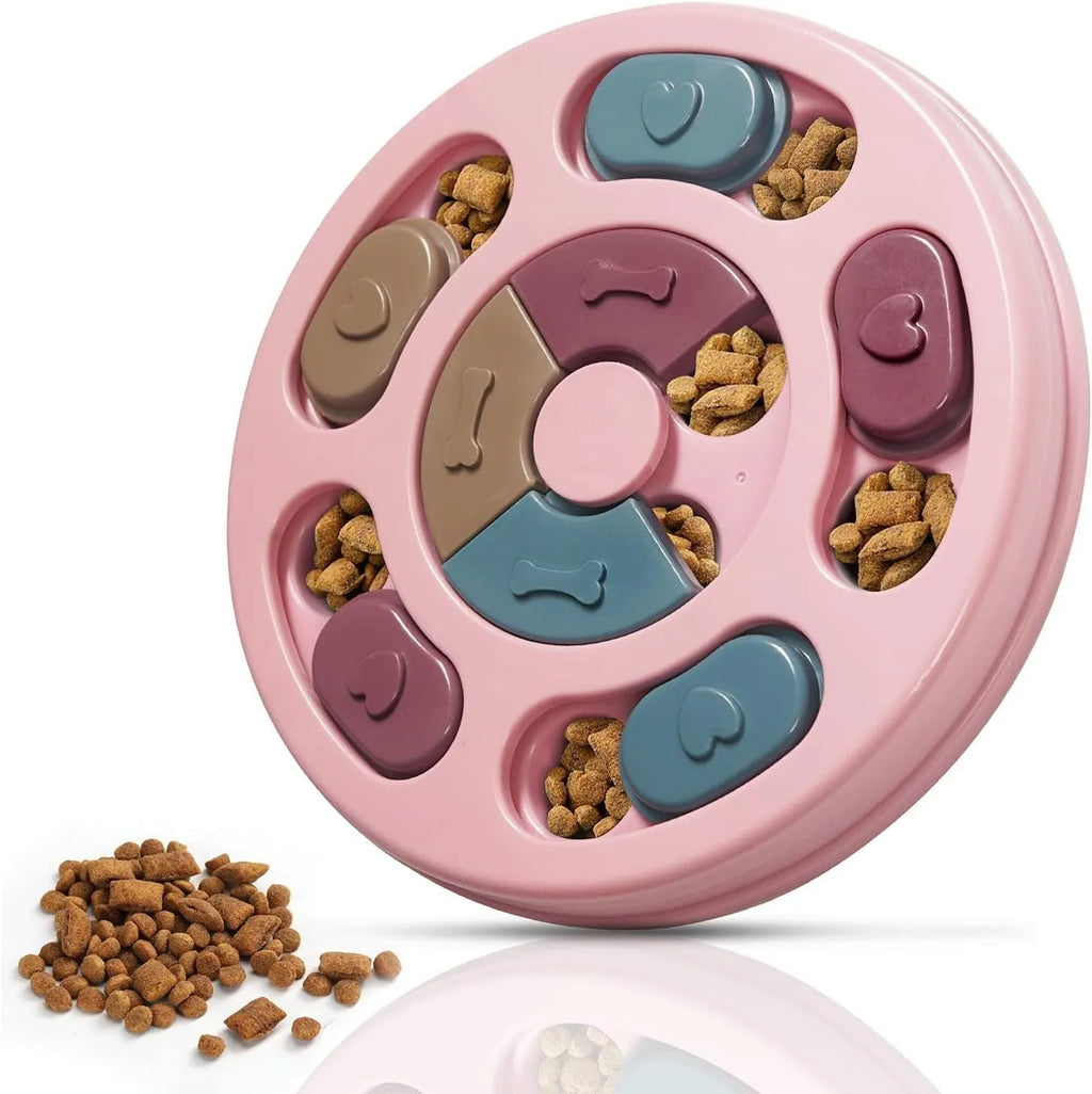 Blue dog puzzle toy with sliding parts on a wooden floor, suitable for small dogs and cats