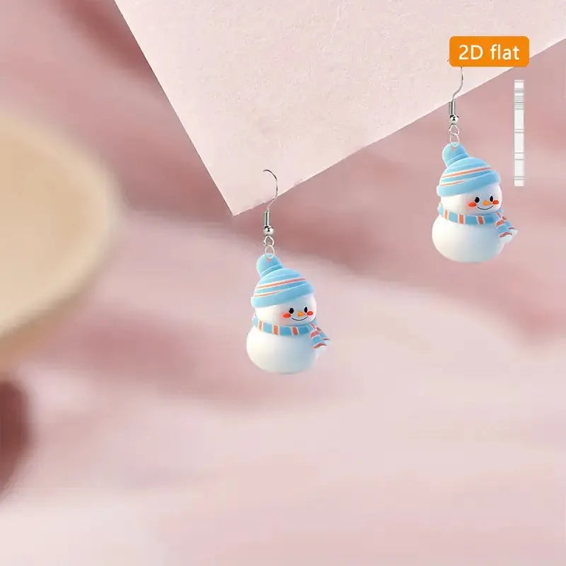 Cute cartoon Christmas snowman earrings handmade acrylic studs festive jewellery for women