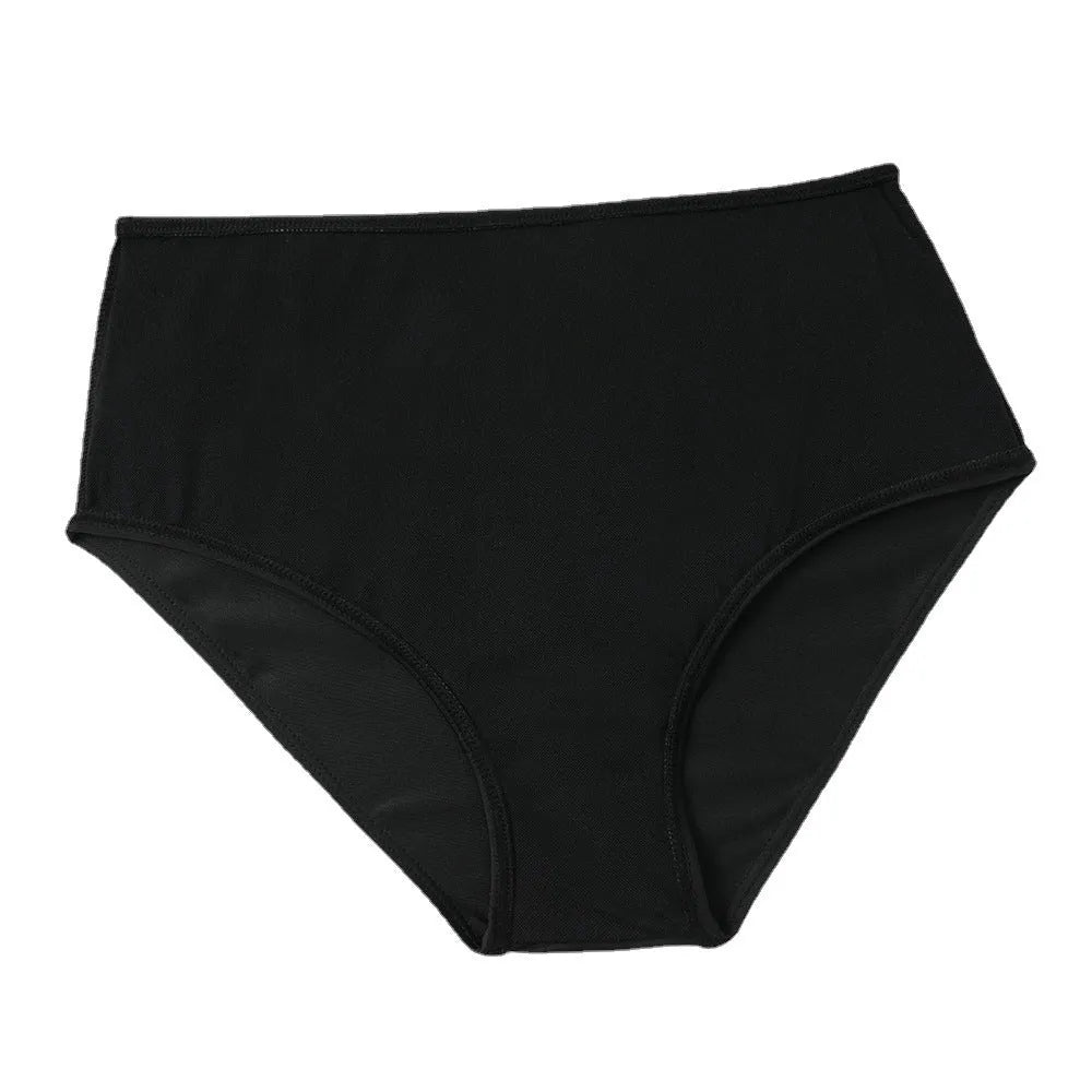 High-waisted double-layer swimsuit with black and coconut tree print patterns for women
