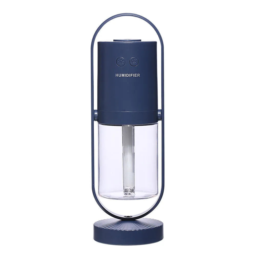 200ml portable USB humidifier with colourful light showing pink, dark blue, sky blue, and white colour options