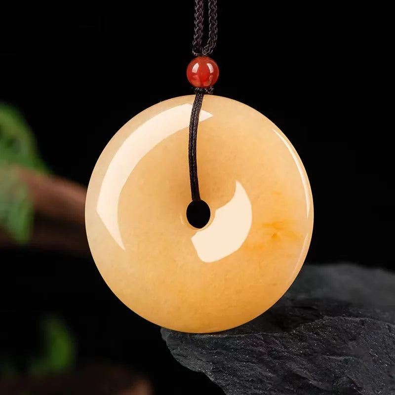 Natural Jinsi Jade peace buckle pendant necklace on lanyard, gold tone option, with certificate