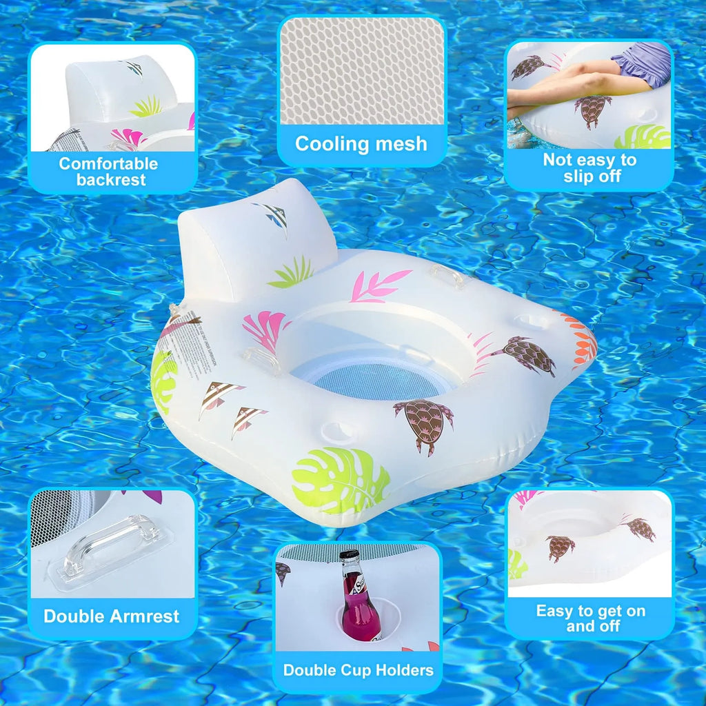 White luminous U-shaped inflatable water float seat on blue water surface