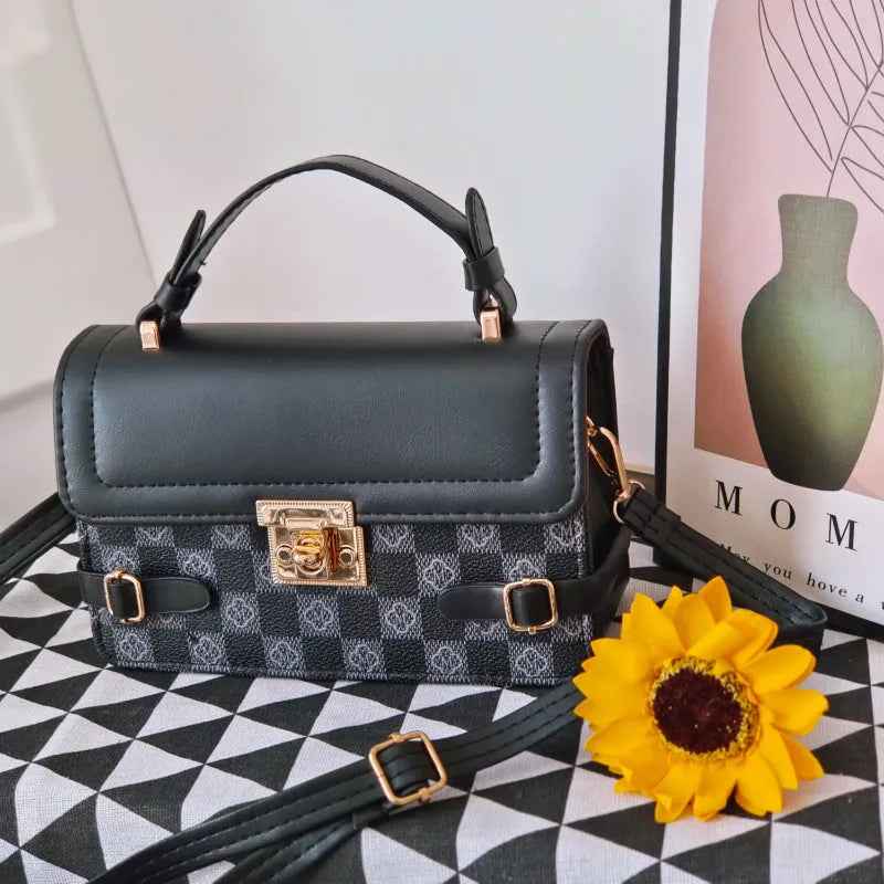 Retro small square pattern crossbody bag in PU material with file bag organisation