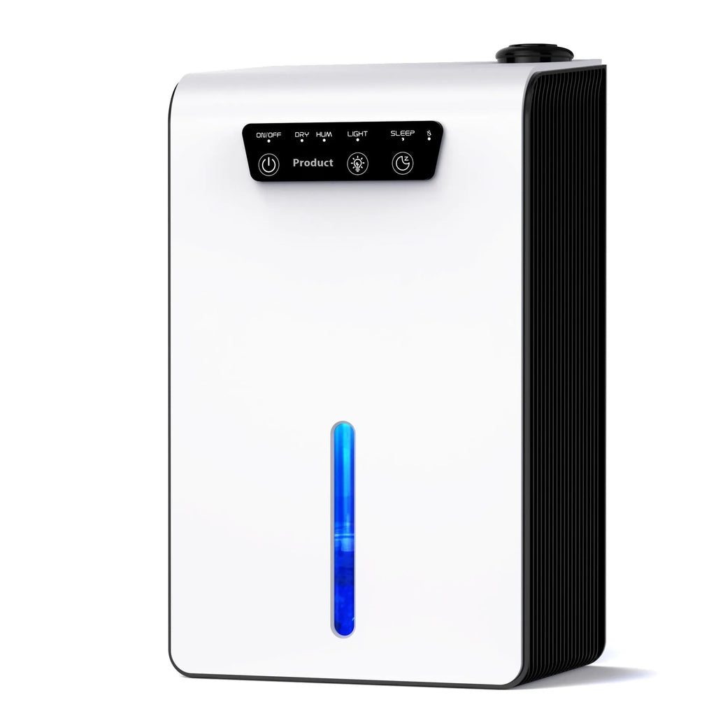 Milky white household dehumidifier with water reservoir for bedrooms up to 20 square metres.