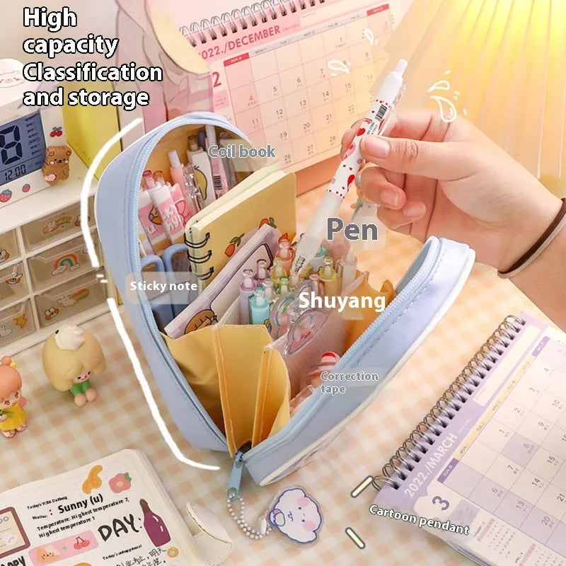 Transparent PVC pencil case with Korean-style animal patterns in vertical-candy bear design