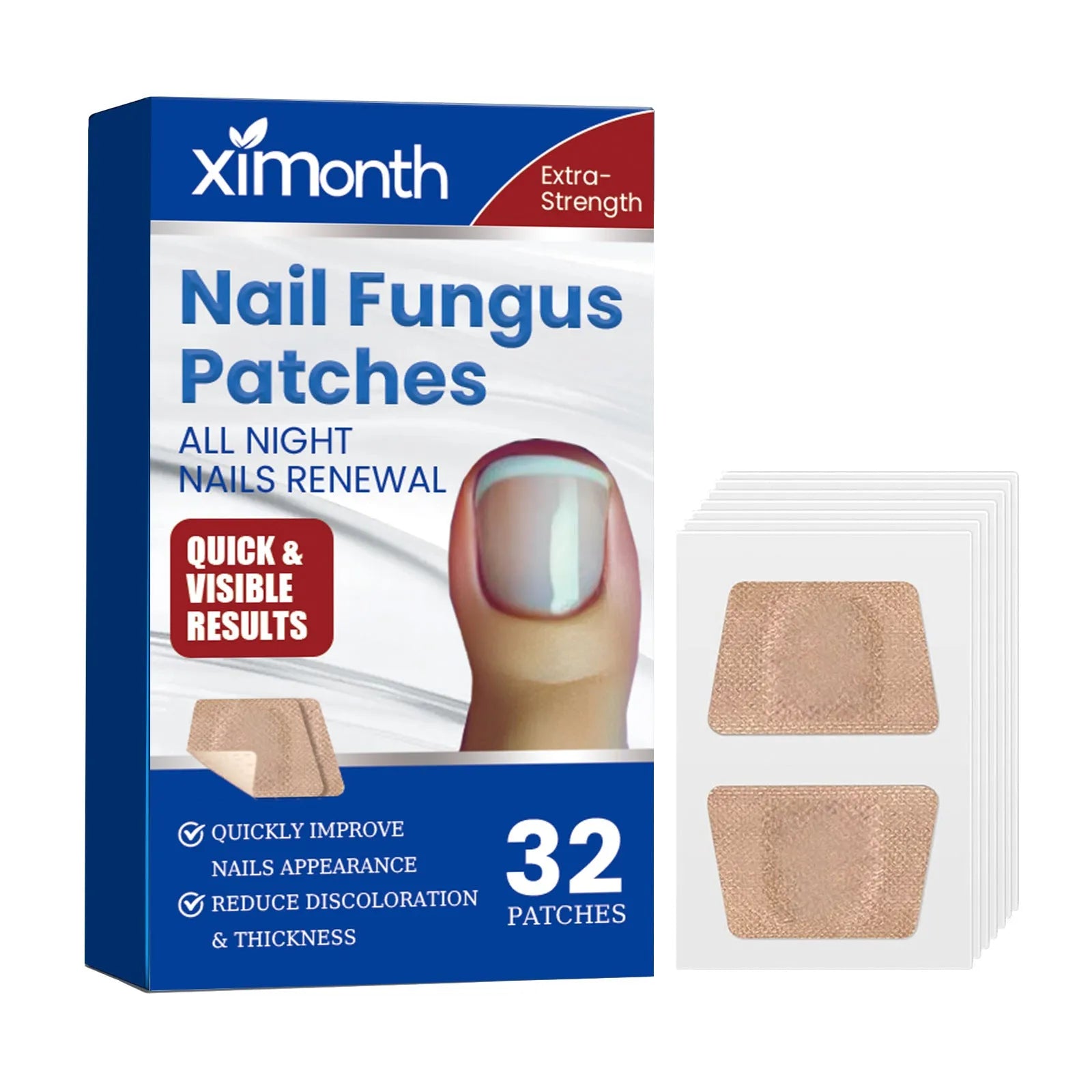 Box of 32 nail nursing adhesive bandage patches with garlic extract and tea tree oil for nail repair