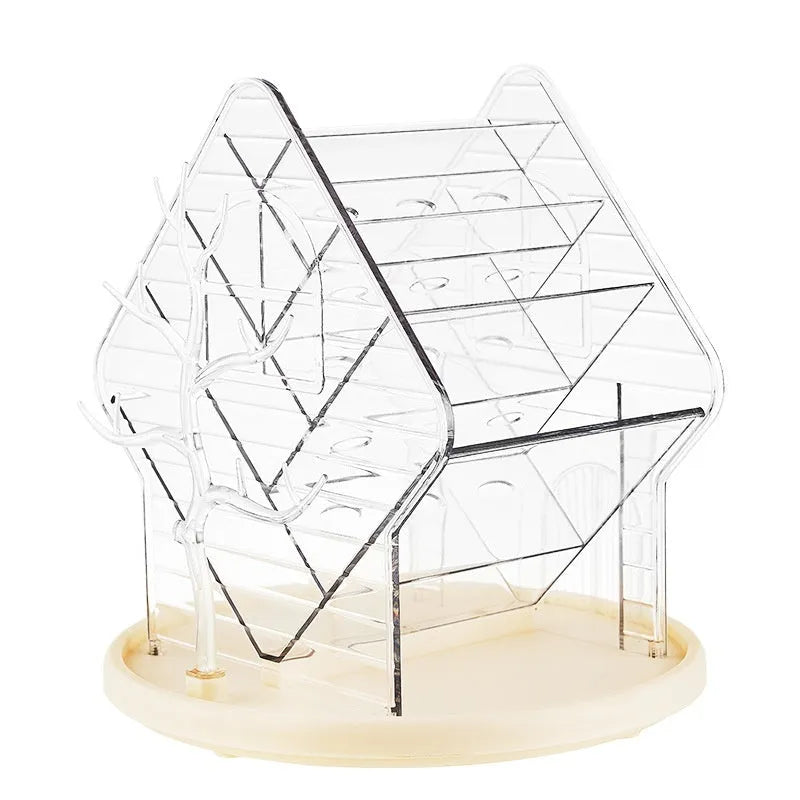 Rotating cosmetics storage box in clear or Amber Gold with 360° rotation mechanism