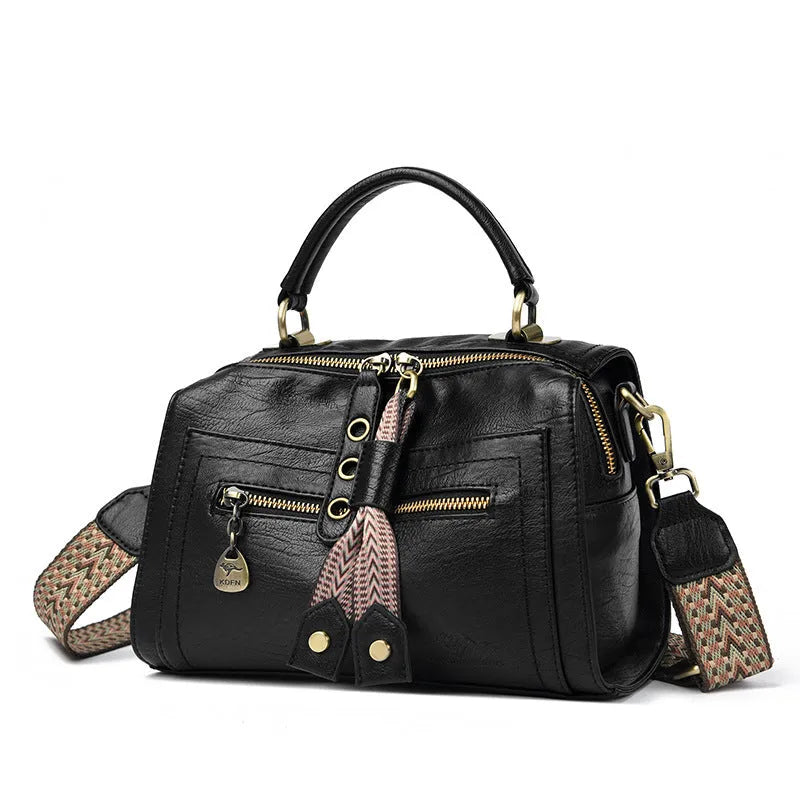 Grey retro-style women's crossbody bag in soft PU leather with horizontal square shape