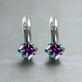 Copper earrings with zircon diamond design in blue, green and colour variations