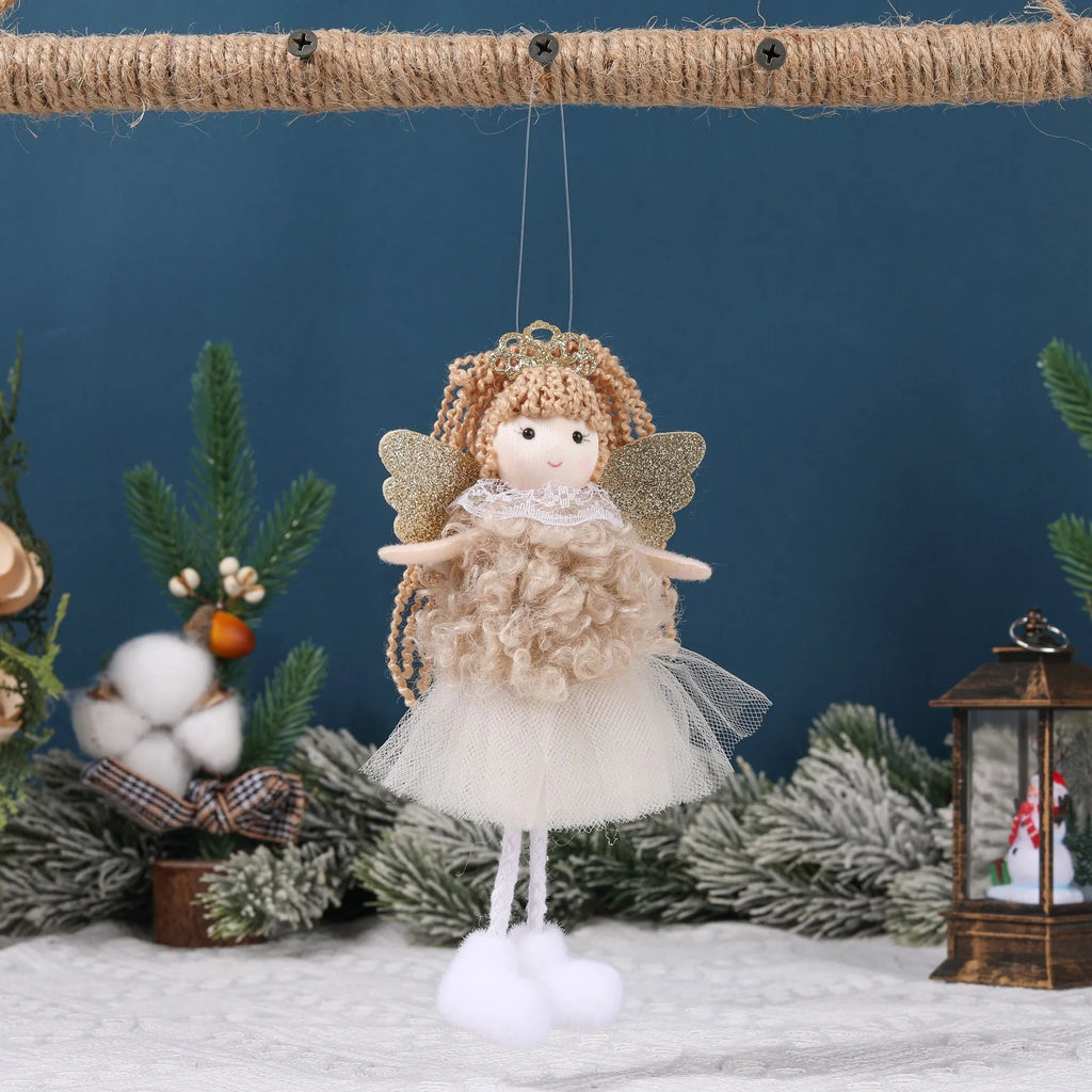 Christmas angel fabric pendant for girls' high ponytails in white, pink and khaki colours