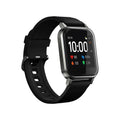 Black waterproof smart fitness bracelet with a 1.4-inch touchscreen on a silicone wristband.