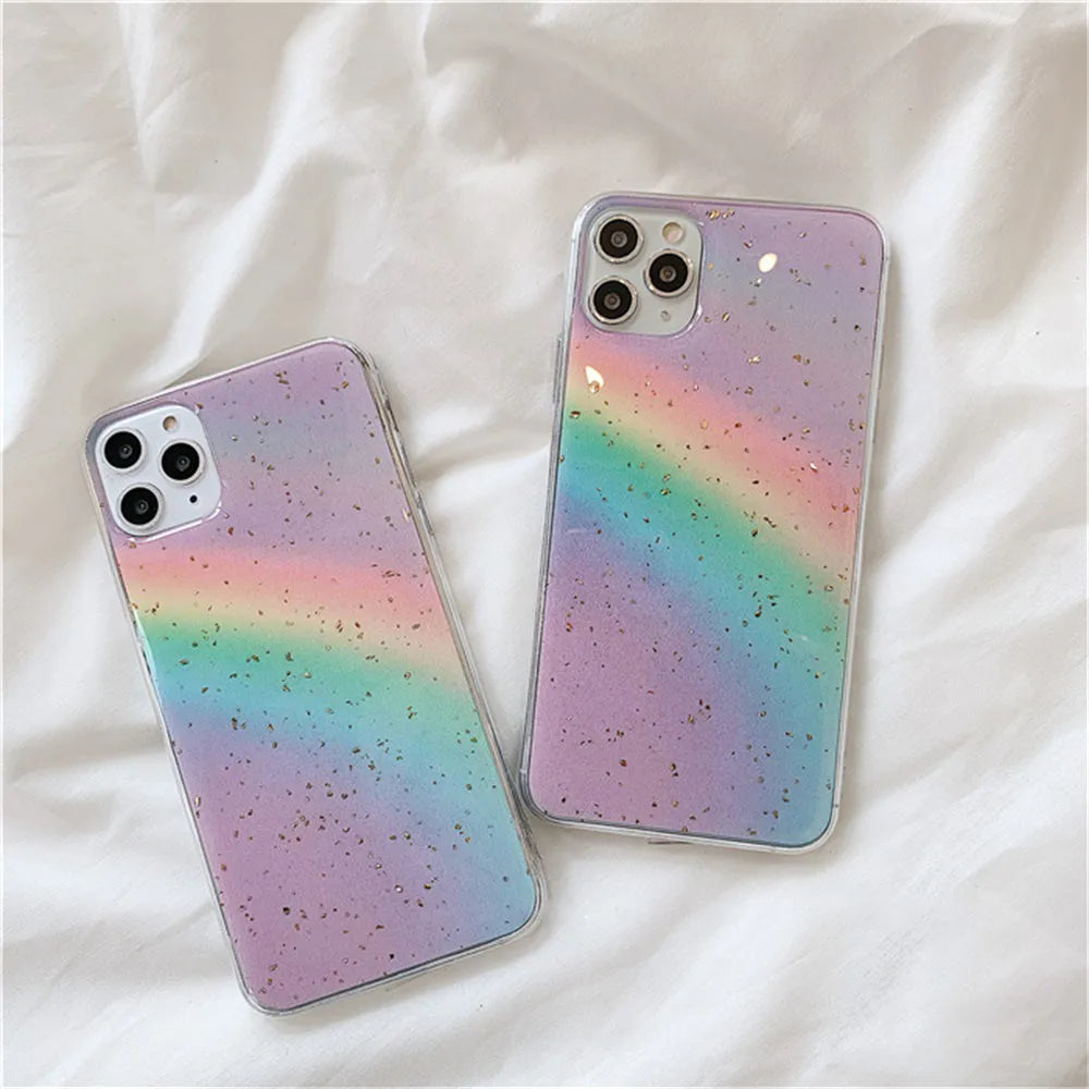 Gradient rainbow TPU protective phone case with stripe pattern for iPhone models