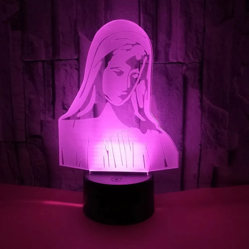 3D LED night light showing laser-engraved acrylic creating dual ring patterns with colourful illumination