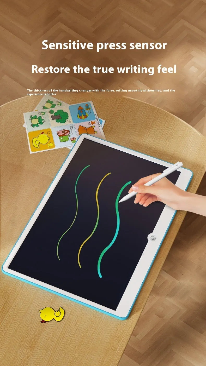 19-inch rechargeable LCD children's drawing board in blue and white colour with stylus