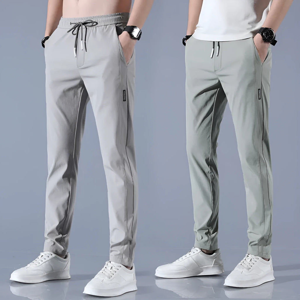 Men's summer ice silk pants in light green, straight-leg stretch business casual trousers