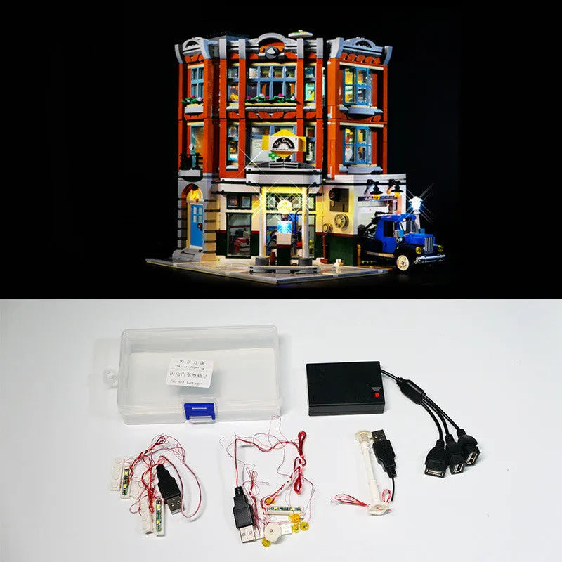 MOC modified LED lighting accessories plastic kit in corner repair shop colours for model building