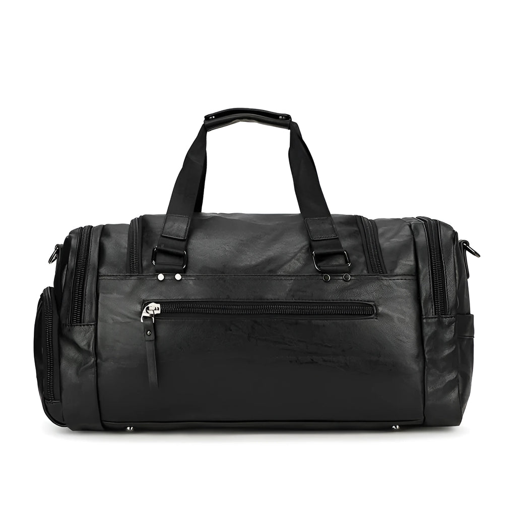 Black large travel shoe bag with separate compartment, dimensions 52cm by 19cm by 27cm.