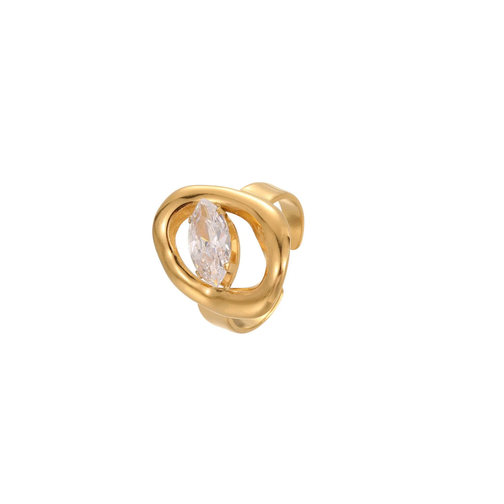 Adjustable stainless steel geometric zircon ring for women in various electroplated colours.