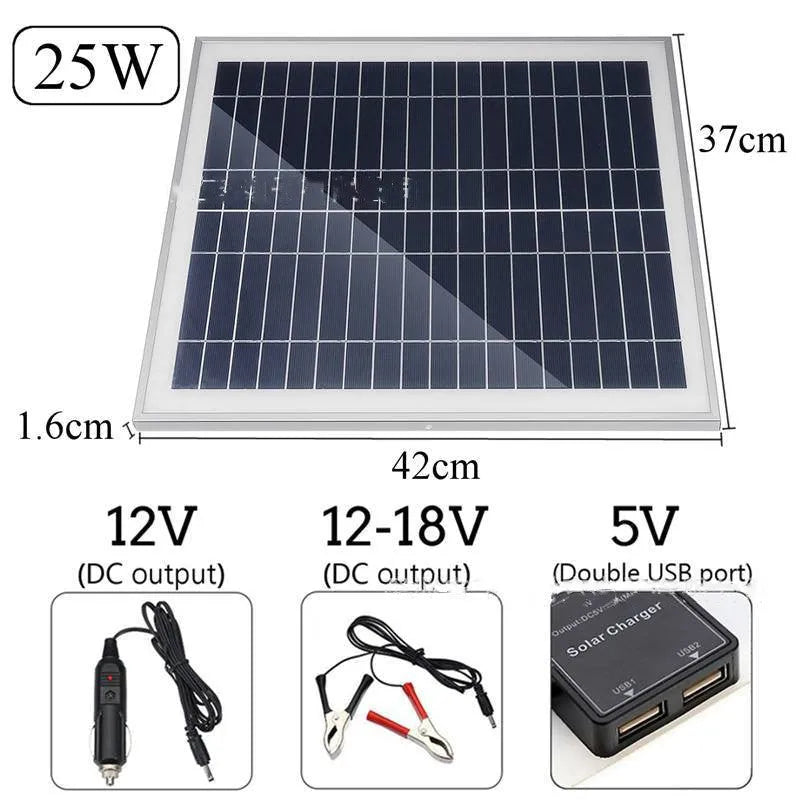 10W polycrystalline silicon solar panel with dual USB ports for outdoor charging.