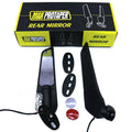 Pair of die-cast aluminium motorcycle spoiler rearview mirrors with integrated yellow safety lights.