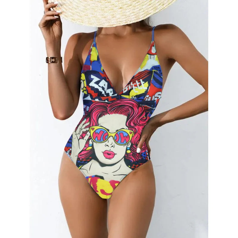 Women's plus size backless one-piece swimsuit in solid colour with high elasticity spandex construction
