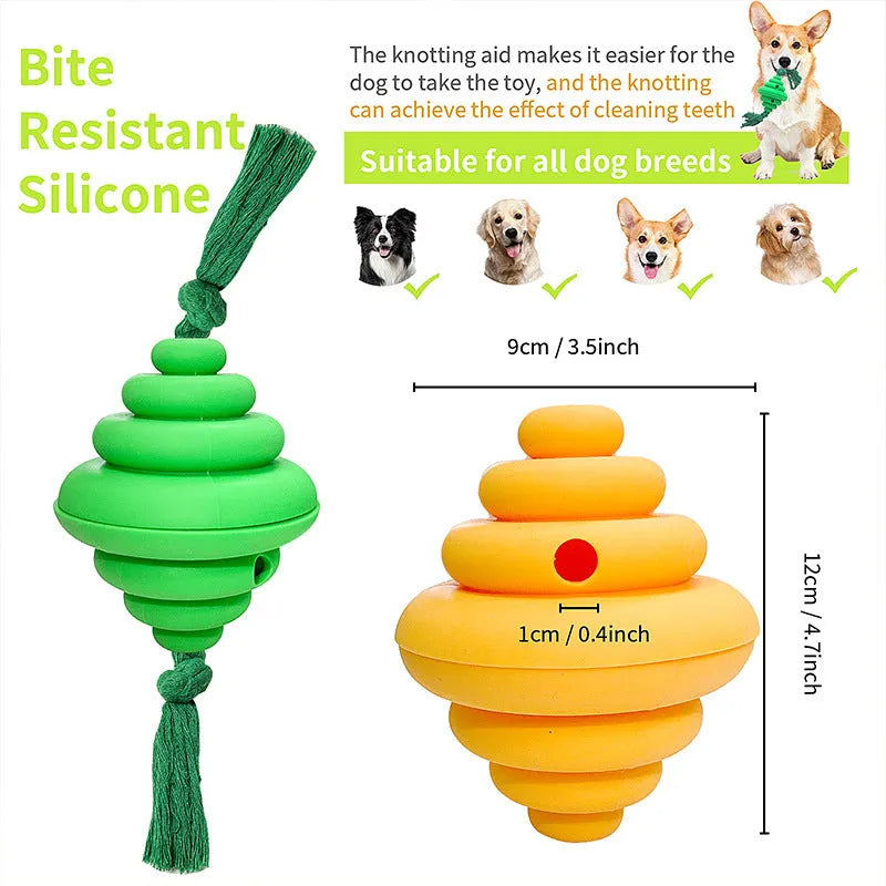 Green and yellow interactive dog ball with knotted rope toy for large breeds