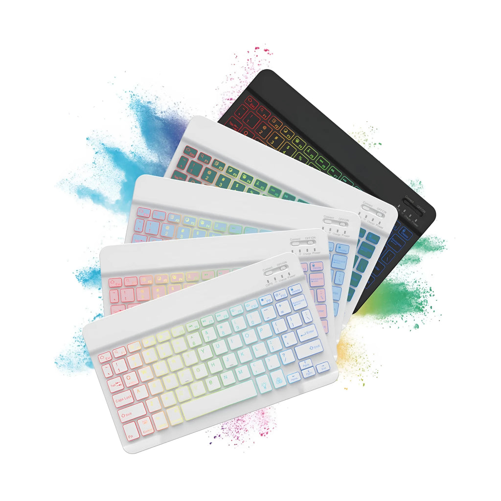 10-inch Bluetooth keyboard with colourful RGB backlighting for tablet typing