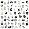 Black and white PVC waterproof sticker set with 61 pieces for laptop phone luggage customisation