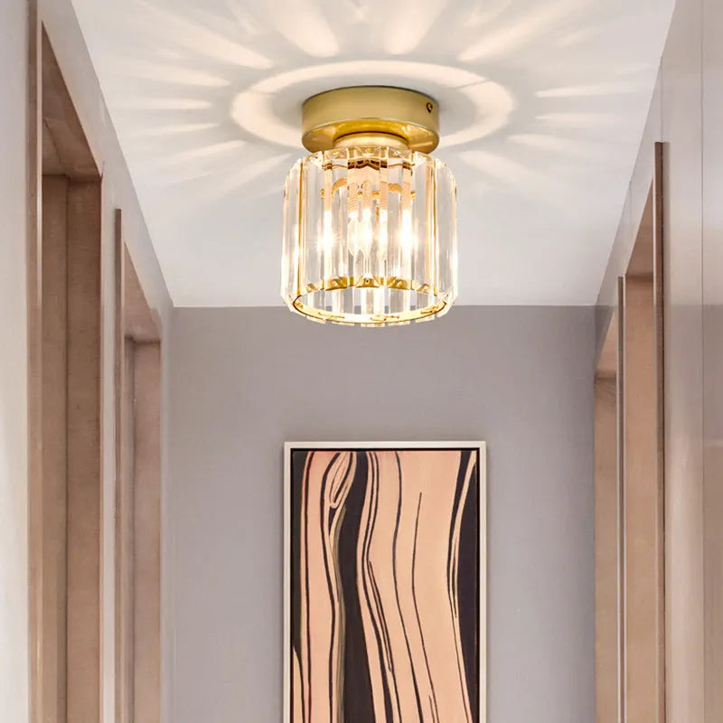 Nordic crystal hallway ceiling lamp in round black finish with crystal details