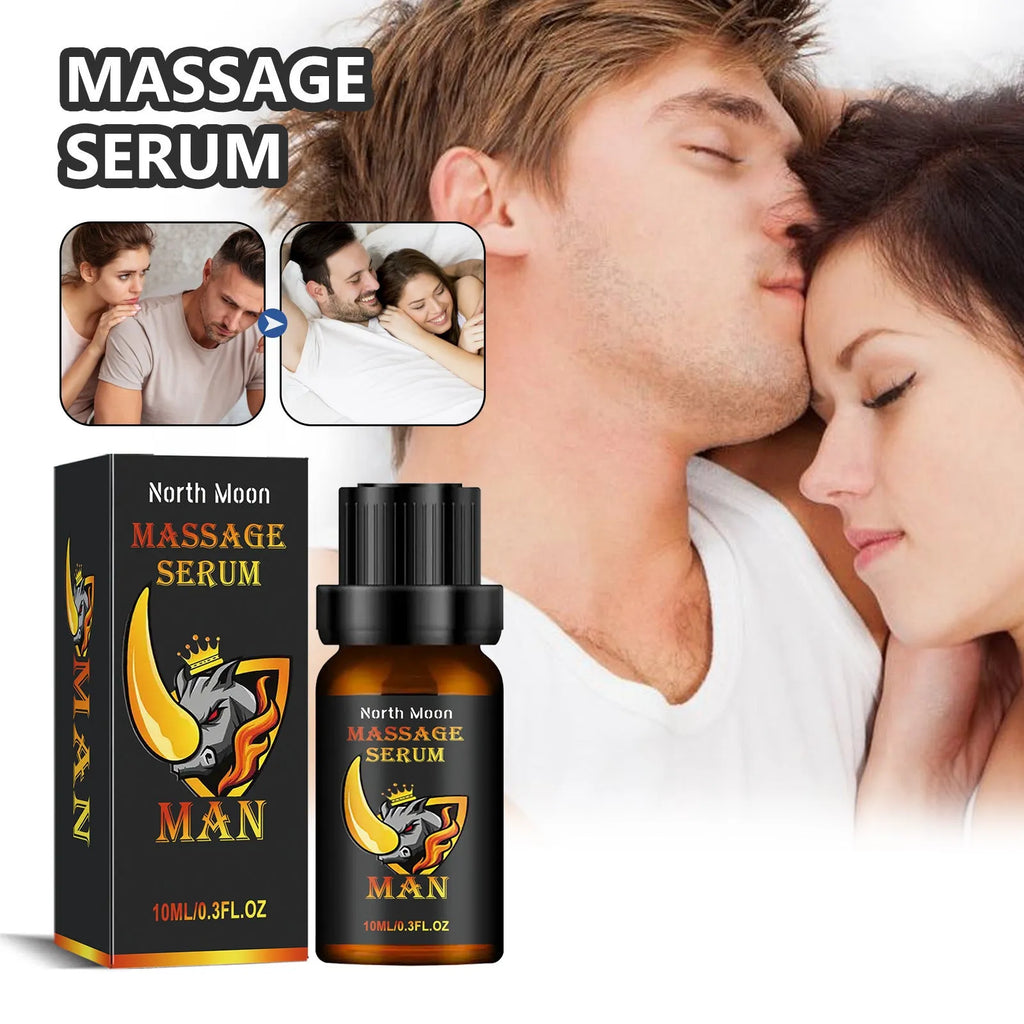Amber glass bottle of 10ml men's essential oil with dropper for body care and massage.