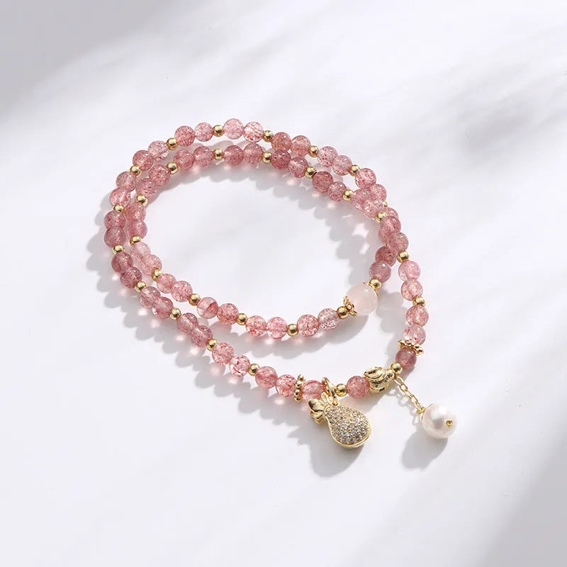 Women's strawberry quartz geometric crystal bracelet for money drawing and luck changing