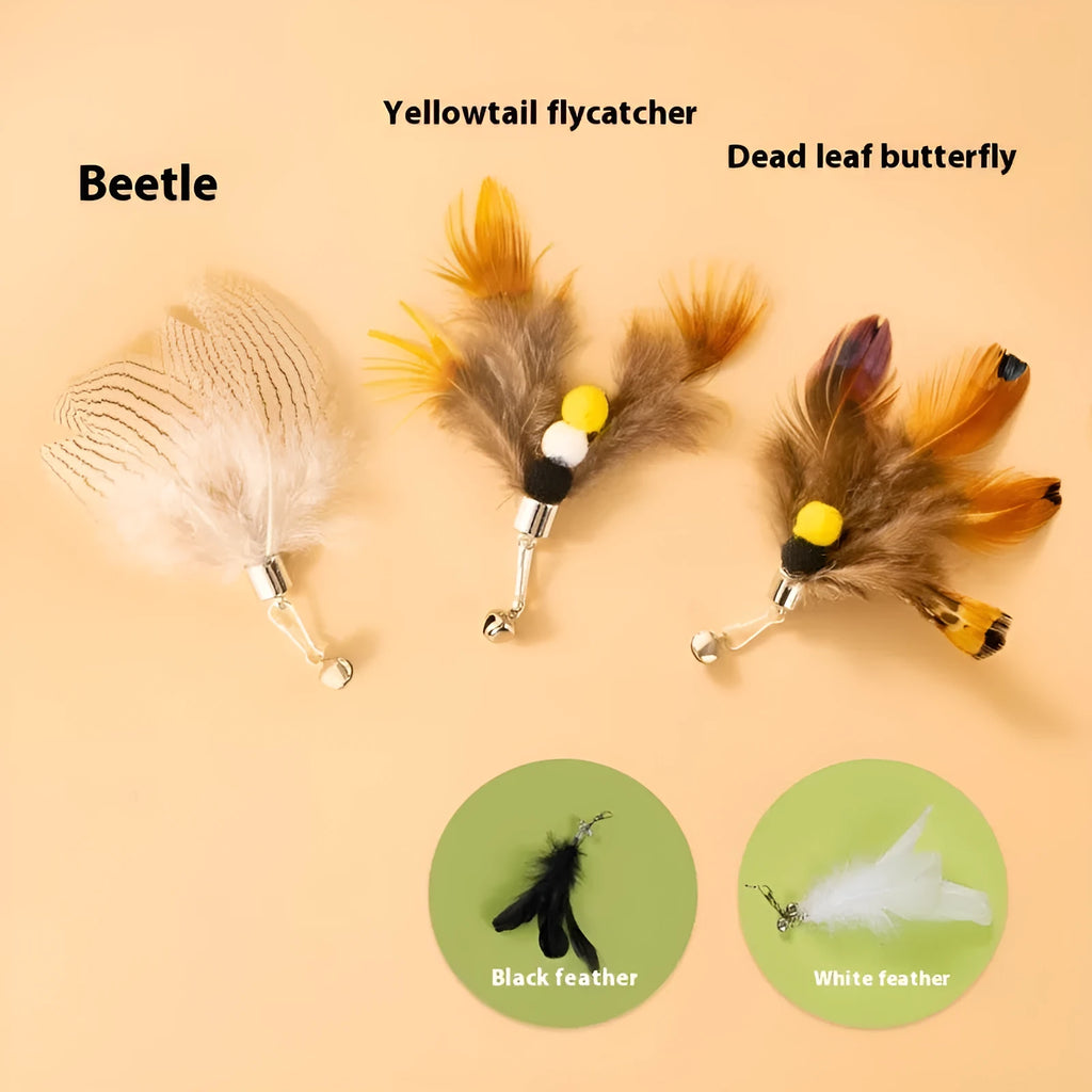 Three steel wire cat toy replacement heads shaped like small flying insects in assorted colours.