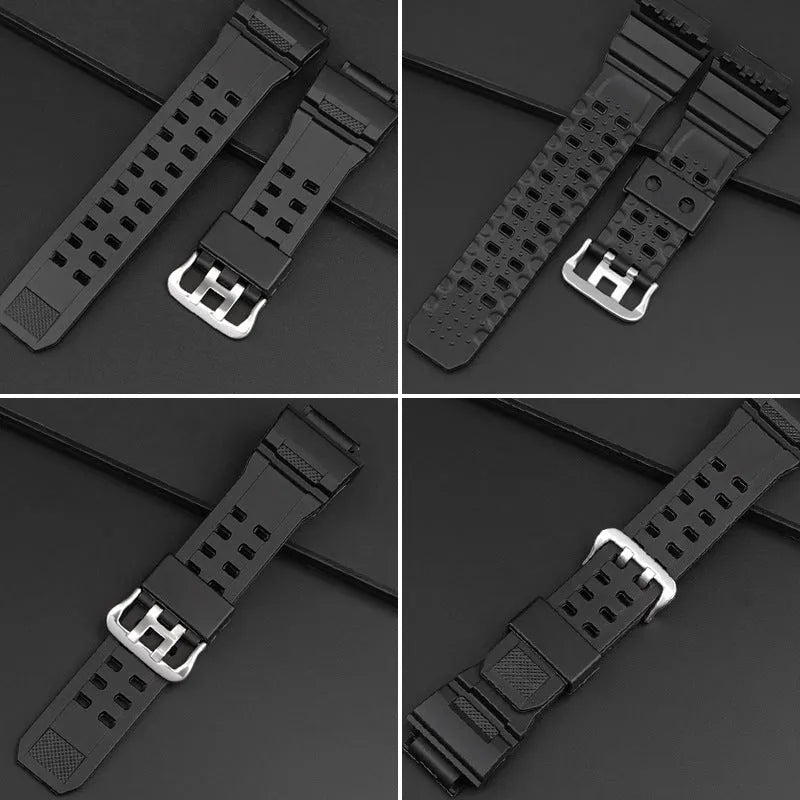 Camouflage pattern TPU watch strap with silver buckle on watch