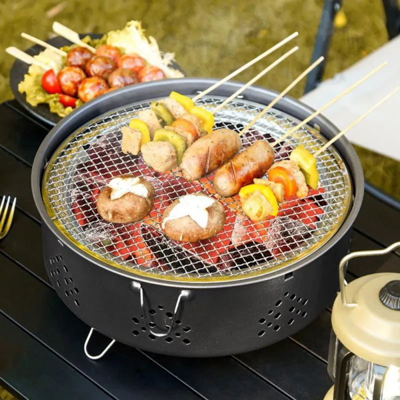 Portable stainless steel BBQ stove with detachable design and anti-scalding handle in Space Gray for outdoor camping