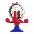 Interactive pet spinner toy with strong sucker base in blue, green, red, or yellow colours for cats and small dogs