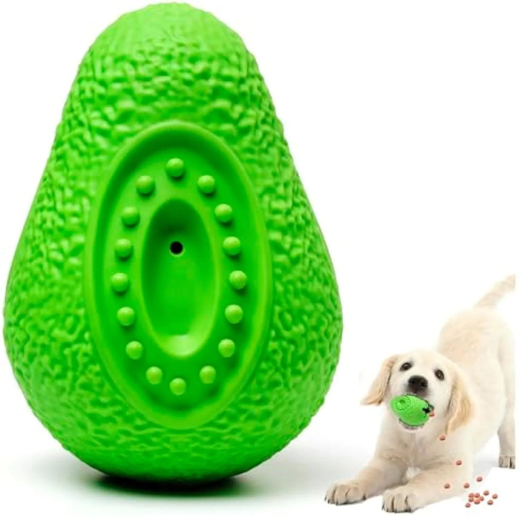 Green avocado-shaped rubber dog chew toy for aggressive chewers with textured surface