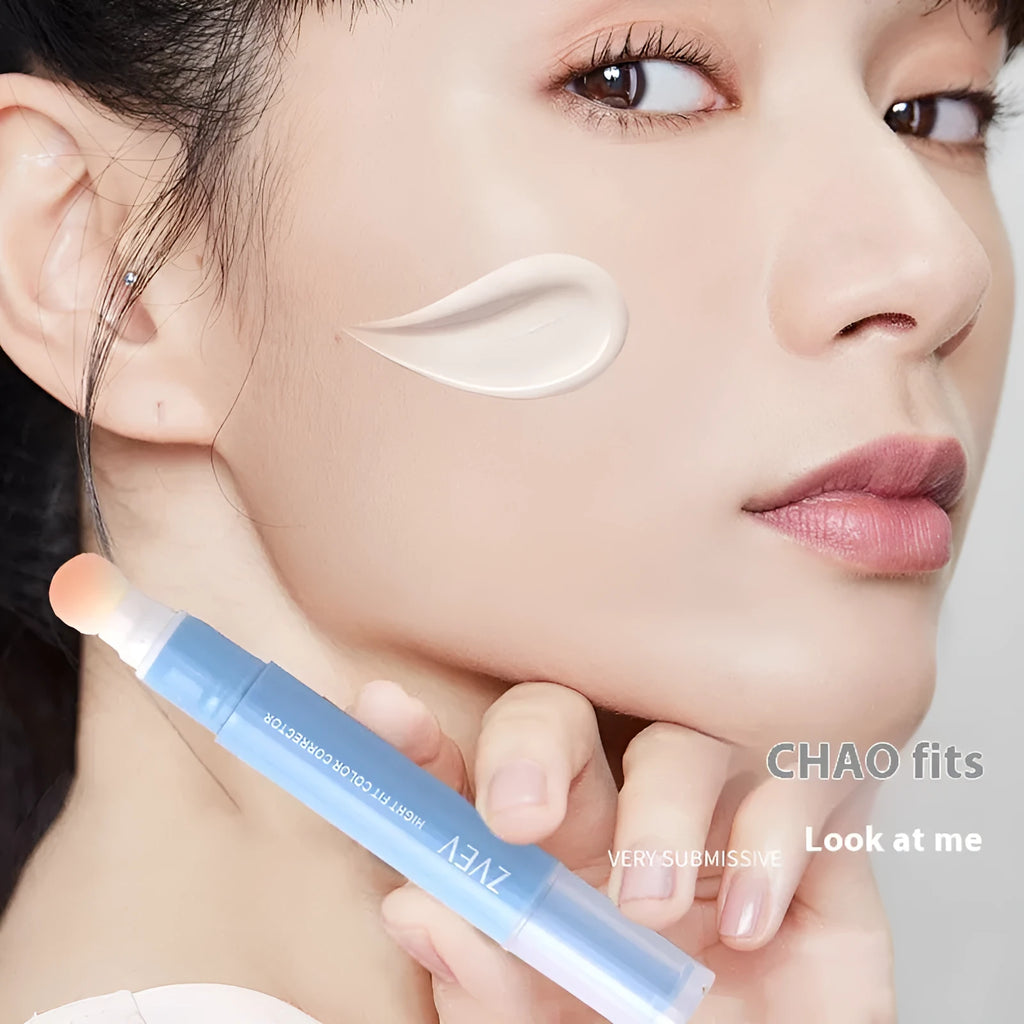 Sponge brush head concealer cream tube in three shade options for clothing imperfections.