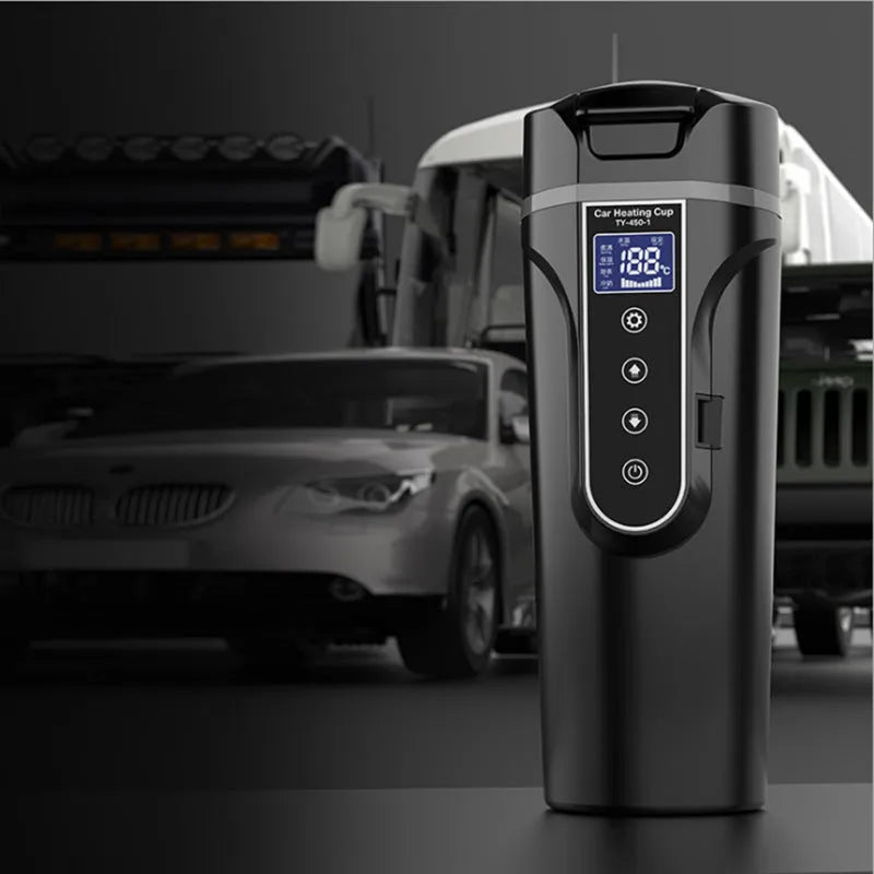 Portable car bottle smart touch digital display insulated cup with 400ml capacity for heating water black and white options