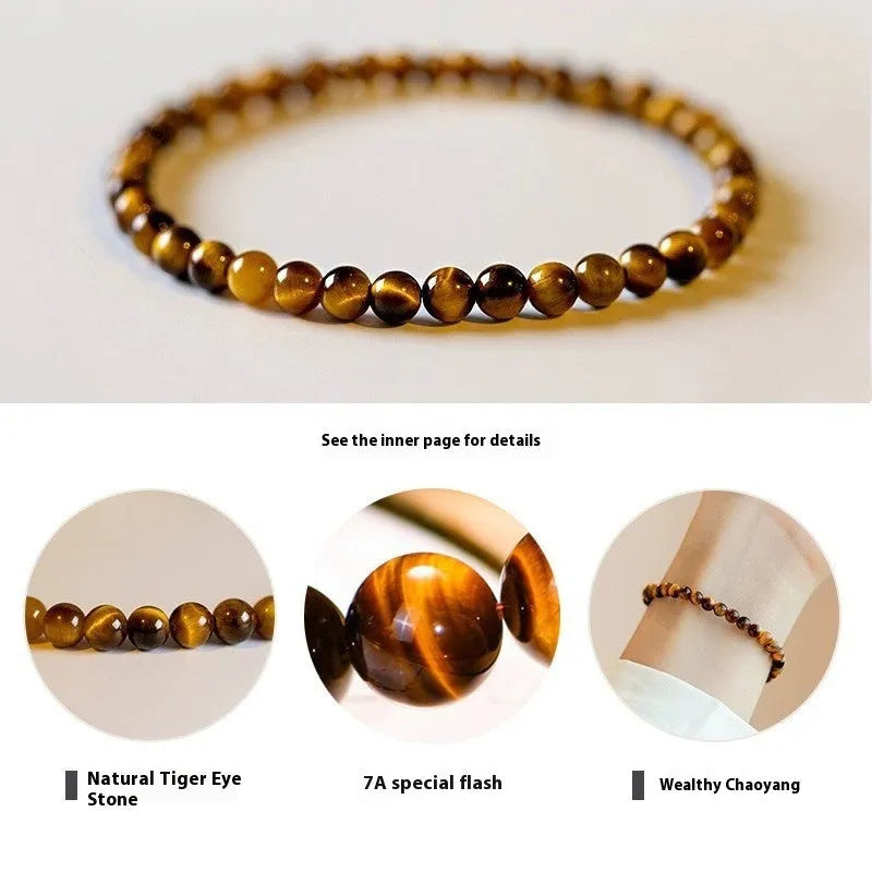 New Chinese style geometric tigereye stone bracelet showing 4mm, 6mm and 8mm bead size options.