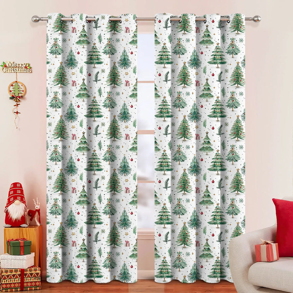 Christmas Forest punching pattern polyester curtain hanging in window with sunshade function