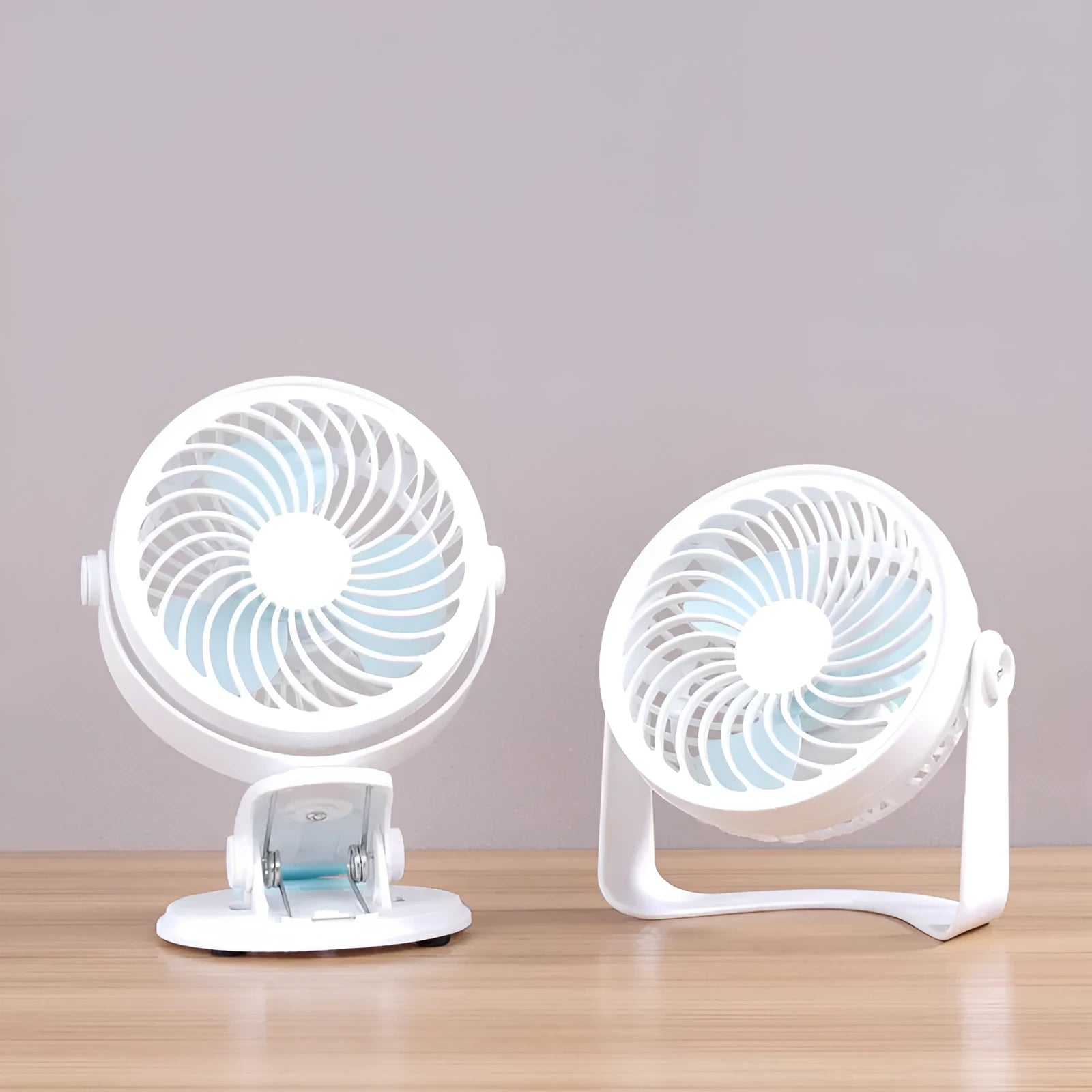 USB portable desk fan with brushless motor in clip and floor standing configurations