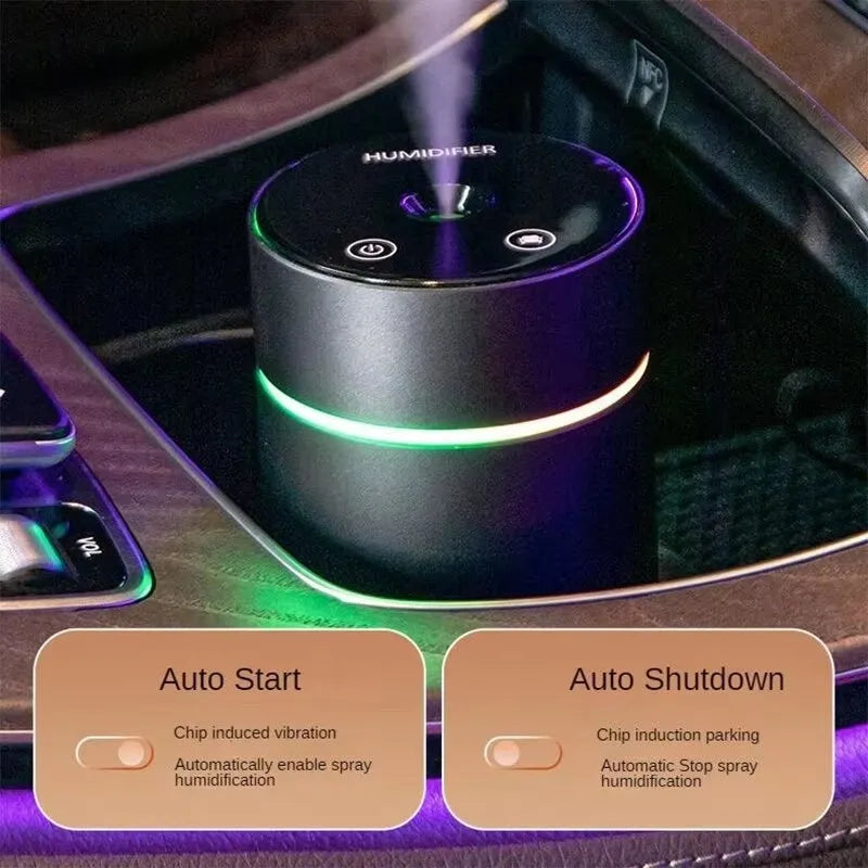 Aluminium car humidifier and essential oil diffuser with night light, 66mm diameter, 260ml capacity