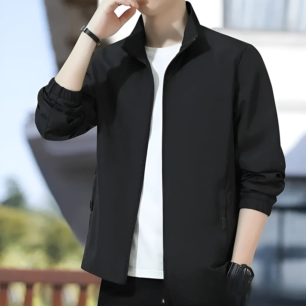 Men's loose-fit Korean-style casual jacket with zipper pockets in multiple colour options including blue, black and grey