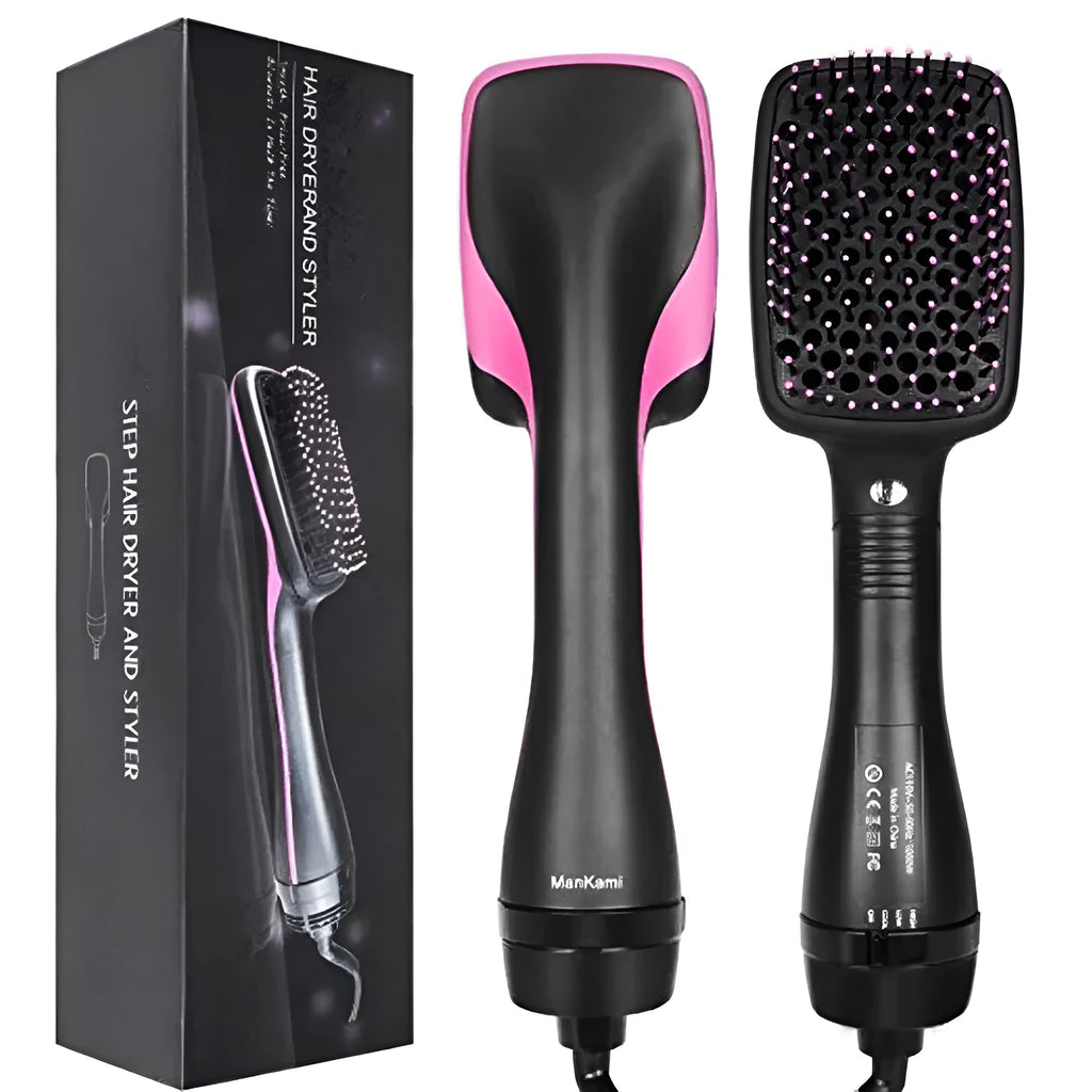 Black 2-in-1 electric hair dryer comb straightener with temperature control and alloy heat conductor