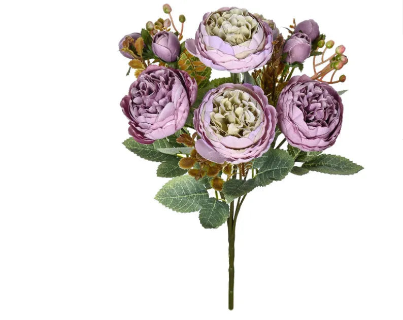 Silk artificial peony bouquet in champagne colour for wedding or home decoration.