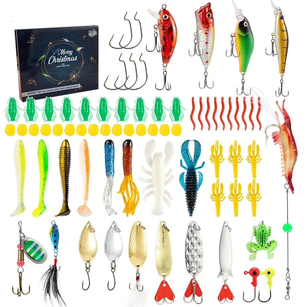 24-piece Christmas themed fishing blind box set with metal lures and tackles