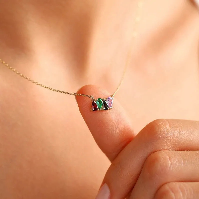 Titanium steel zircon necklace with a single princess-cut stone on a clavicle chain, shown in silver, gold, and rose gold finishes.