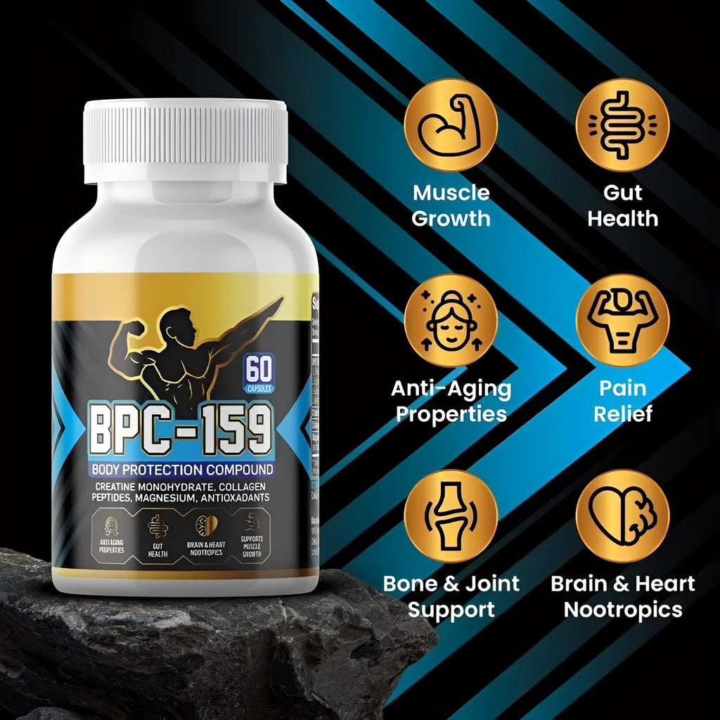 Bottle of body supplement capsules for energy and nutritional support