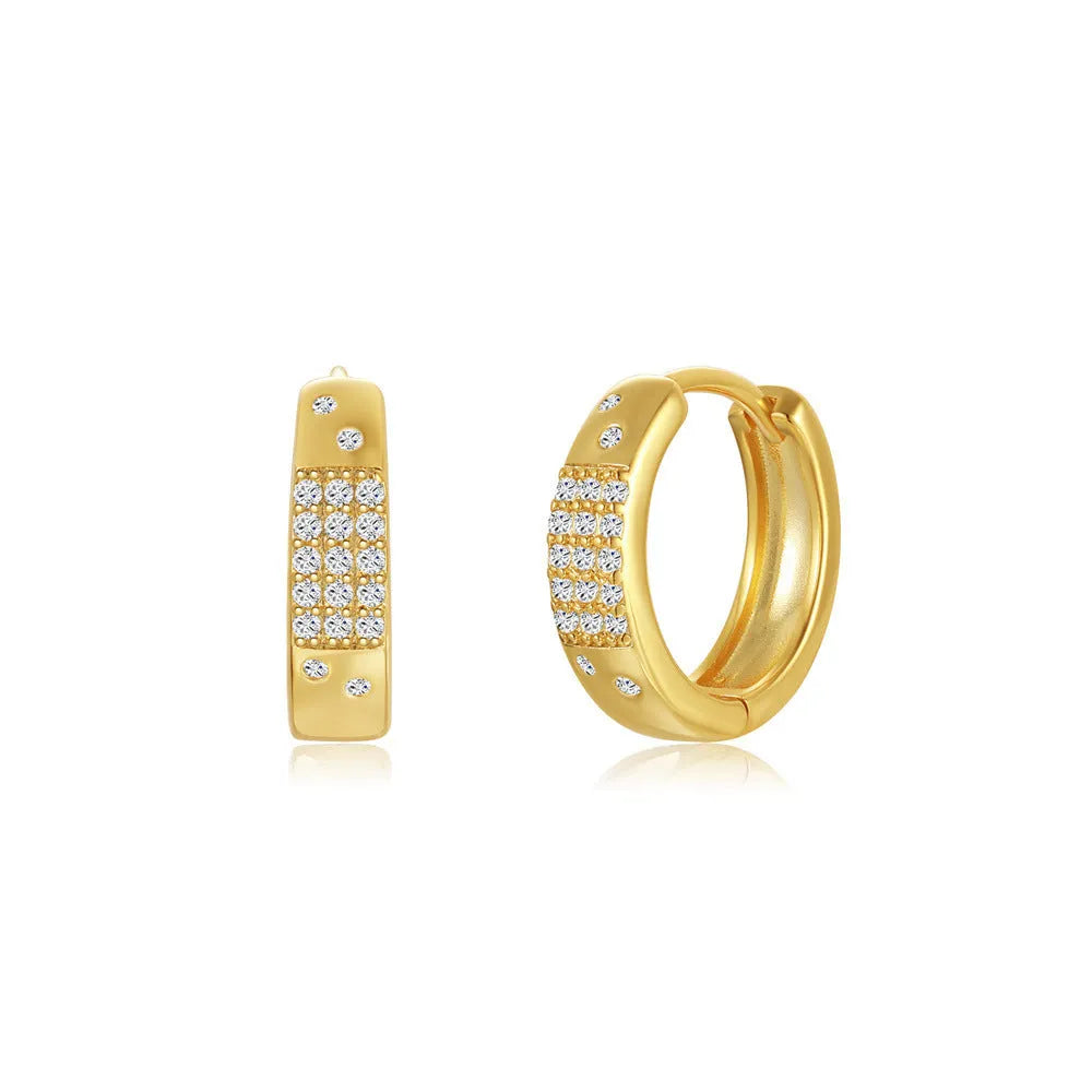 Brass geometric earclip earrings with gold electroplated finish and round design elements